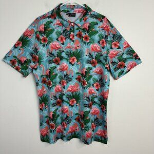 Yatta Golf Polo Shirt Men’s XL Blue Flamingo‎ Floral All Over Print